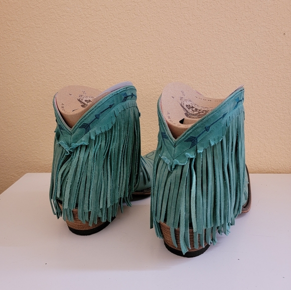 Junk Gypsy by Lane Spitfire Teal Fringe Leather Western Ankle Boots size 7 - Picture 3 of 9